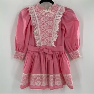 Vintage Mini World Girls Dress Size 6 Pink Ruffle Long Sleeves Party Full Circle